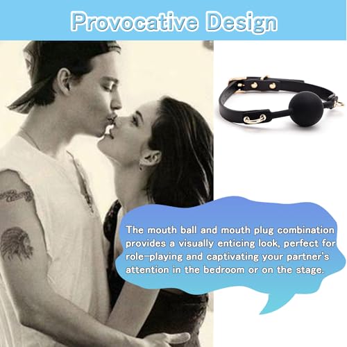 Image of DFsucces Leather Restraints Ball Mouth Plug Silicone Bondage Ball Gag Hollowed-Breathable Silicone Sex Gag Muzzles Adjustable Strap Bondage Harness Restraints( (Black-I2)