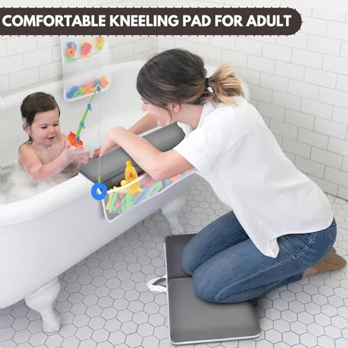 Image of Bath Kneeler and Elbow Rest pad Set with Baby Bath Brush and Sponge, Thick Non-Slip Bath Kneeler Mat with Padded Cushion, Quick Drying, Arm Support, Perfect Kneeling pad for Bathing Baby