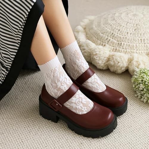 Parisuit Womens Goth Mary Jane Uniform Shoes Chunky Heel Platform Pumps Ankle Strap Vintage Lolita Shoes3