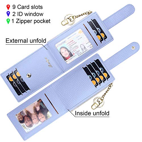 Image of Badiya Slim Women Wallet RFID Blocking Bifold Compact 9 Card Slots Holder Wallets Soft Leather with Zipper Coin Pocket 2 ID Window