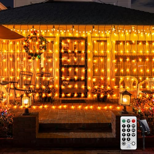 CERIAL Filet Lumineux Solaire, rideaux lumineux d'extérieur,guirlande lumineuse féerique en cascade de 4M x 1M, fil vert, lumières d'arbre extérieures,...