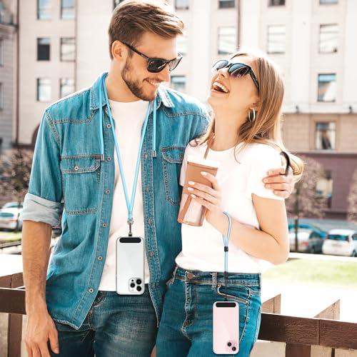 Image of takyu Phone Lanyard, 2 Pack Adjustable Cell Phone Lanyard Crossbody Neck Strap and 2 Pack Phone Wrist Strap with Tether Tabs Compatible for iPhone Smartphones-Black Blue