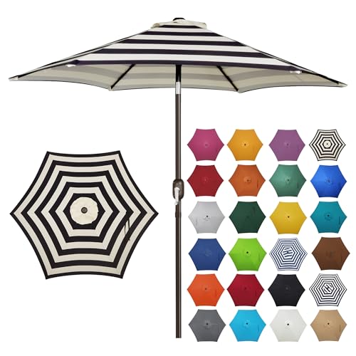 Image of Blissun 7.5 ft Patio Umbrella, Yard Umbrella, Outdoor Market Umbrella with Push Button Tilt Crank, Black & Beige