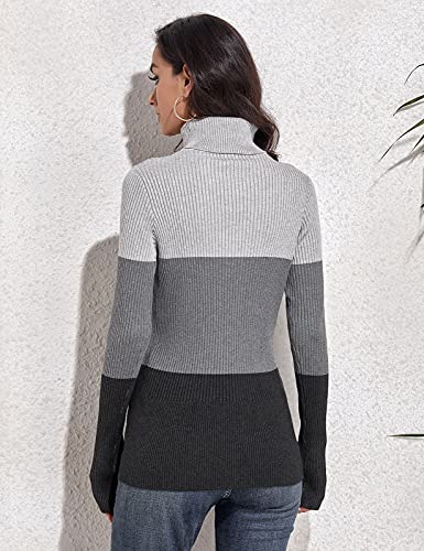 Image of Rocorose Women's Ribbed Turtleneck Sweater Long Sleeve Knitted Solid Pullover