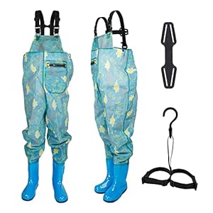 Anglerhose Wathose Kinder mit Stiefel, Wathose Angler Angeln & Jagd Wathose, PVC/Nylon Wasserdicht Matschhose Watstiefel Regenhose für Kinder