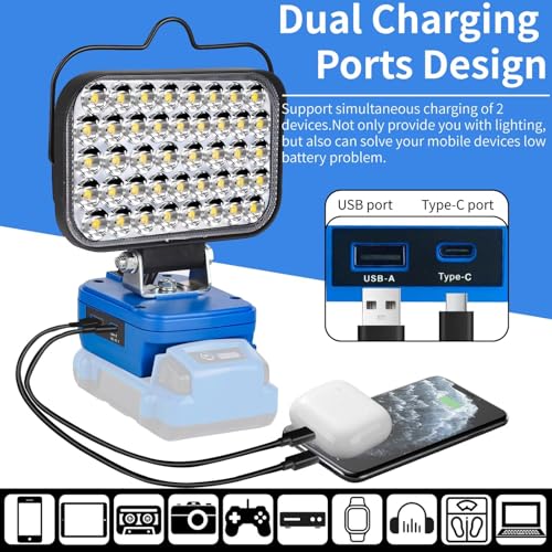 Image of Cordless LED Work Light Compatible with Kobalt 24V Battery, 90W 7000LM Battery Powered Flood Light with USB & Type-C, Low Voltage Protection for Garage Outdoor Job Site Lighting (Tool Only)