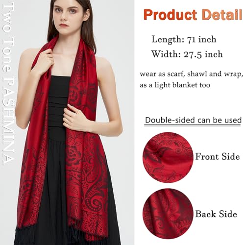 Gragengs Pashmina Shawl Wrap with Ethnic Paisley Two Tone Jacquard Scarf for Women2