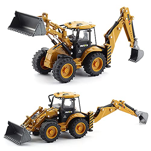 Dollox 1704 Die-Cast Excavator Backhoe Front Loader Truck 1/50 Metal Engineering Vehicle Construction Tractor Model Collection Bulldozer Back Hoe Truck Decoration Toy Gift thumb #3
