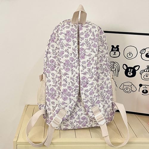 Sac à dos école violet avec compartiments multiples et trousse assortie