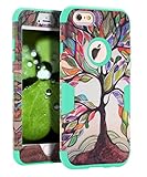 iPhone 6 Plus Cases, iPhone 6S Plus Case, SKYLMW Hard PC Shell with Soft Silicone Hybrid Covers Protective 3 Piece Shockproof Anti-Scratch Combo Cover for iPhone 6 Plus /6S Plus 5.5 Inch Tree Mint