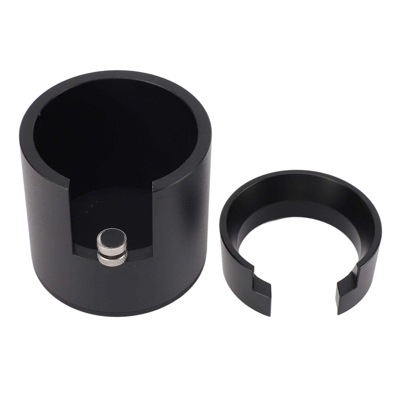 Soporte para portafiltro de café de 58 mm con embudo dosificador, soporte de prensado de aleación de aluminio para máquina de espresso, herramienta ajustable para barista con base (Negra)