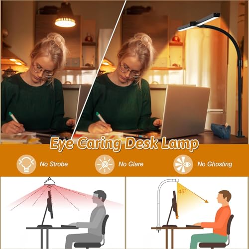 Image of Aluminium WIAONE Architect Desk Lamp with Atmosphere Lighting, Led Desk Light with Base,24W Bright Auto Dimming with Rotatable Swing Arm for Workbench Computer