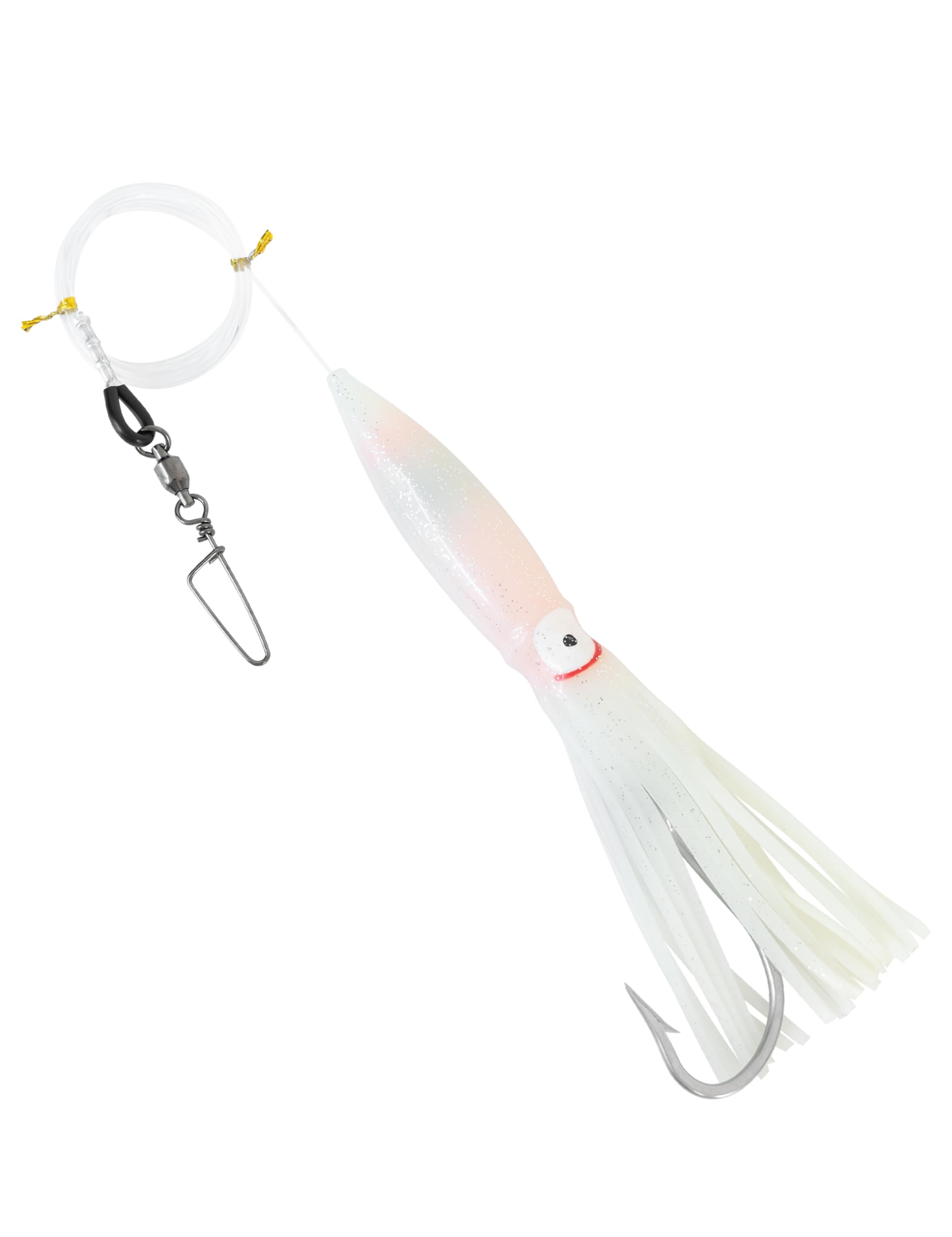 BLUEWING Fishing Spreader Bar Main Line Replacement Parts with 9in Bulb Squids, 300lb Mono Nylon Line and Large Snap Swivel for Wahoo Tuna Marlin Mahi Mahi Fishing, Pink/Glow