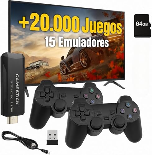 Genérico Consola Retro HDMI de +20.000 juegos y con 2 Mandos Inalámbricos - Videoconsola 4K Miles de Juegos Clásicos Arcade Pincho Stick Pinchar y Jugar Sin Internet para TV Tele