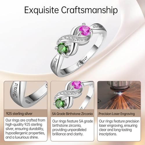 Personalized 2 Birthstones Ring for Women, Custom Mothers Ring with 2 Birthstones, Promise Ring for Women, Personalized Gift for Her, Gifts for Anniversary Birthday Christmas4