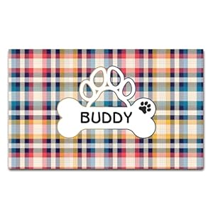 Personalized Pet Food Mats with Name Custom Cat Dog Mat for Food and Water Non-Slip Waterproof Absorbent Dog Bowl Mat Custom Pet Feeding Mats Dog Cat Lover Gifts 23.6″x15.7″, Colorful Plaid