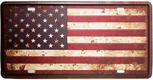 ERLOOD American Flag Logo Retro Metal Vintage Auto License Plate Tin Sign Embossed Tag Size Home Pub Bar Decor Wall Plaque 6 X 12