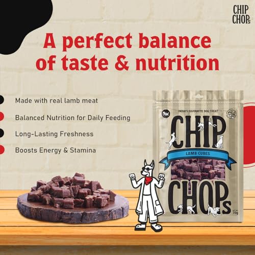 Image of Chip Chops Lamb Cubes Dog Treats, High Protein Dog Treats & Healthy Dog Snacks, Easily Digestible Training Rewards for All Breeds, Soft Chewy Lamb Bites, 70g Each (Pack of 2)
