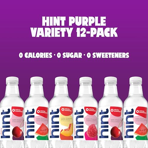 Image of Hint Bottled Water, 4-Flavor Purple Variety Pack - Purified Water Beverages with Zero Calories, Natural Flavors, and Sugar Free - 16 Fl Oz (Pack of 12)