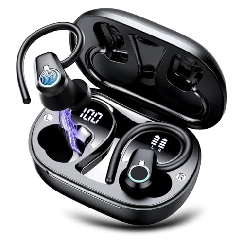 Bluetooth Sport-Kopfhörer, Kabellose Bluetooth 5.3 In-Ear Kopfhörer mit CVC 8.0 Noise Cancelling, 50 Stunden Wiedergabe, IPX7 Wasserdicht, USB-C, LED-Digitalanzeige, mit Mikrofon für Joggen & Laufen