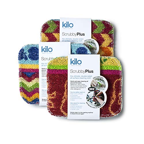 Kilo Scrubby Plus-Spugna Anti-graffio con Delicato Panno di Pulizia, Multiuso, Set da 3, Multicolore, 17x14cm Set of 3