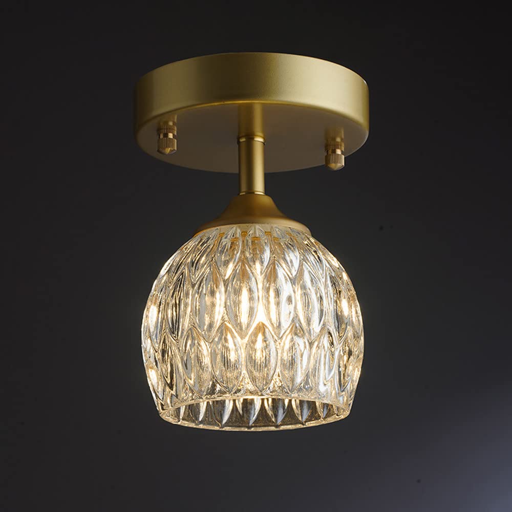 SYAXVOM Gold Ceiling Lamp Pattern Glass Semi Flush Mount Light, Close-to-Ceiling Lights for Entryway Stairs Laundry Room, G9 Aisle Lamps Corridor Chandelier