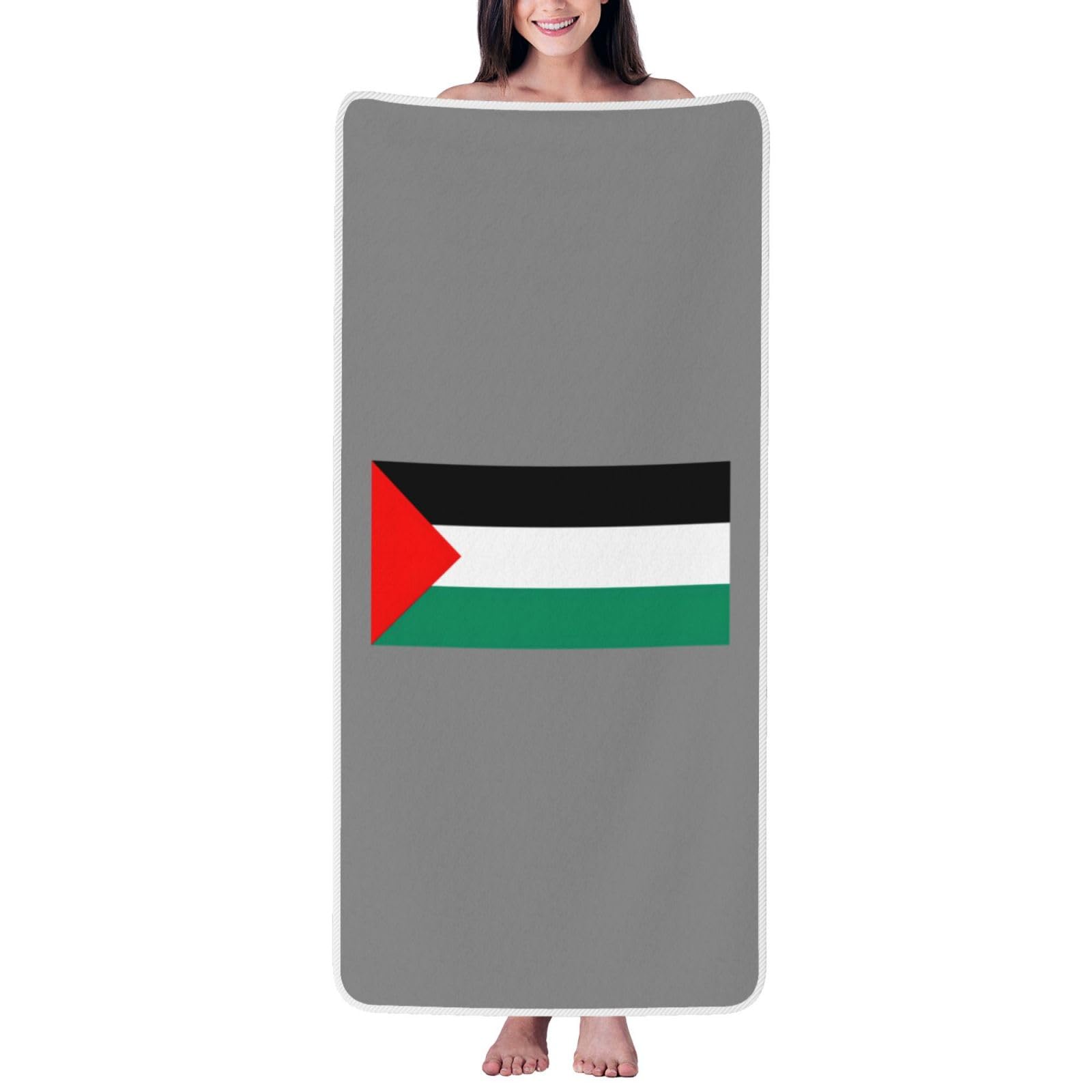 Ztpowqa Women's White Palestine Flag Print Coral Velvet Bath Towel For Home Gym Lounging Bathroom Spa Hotel Beach Travel