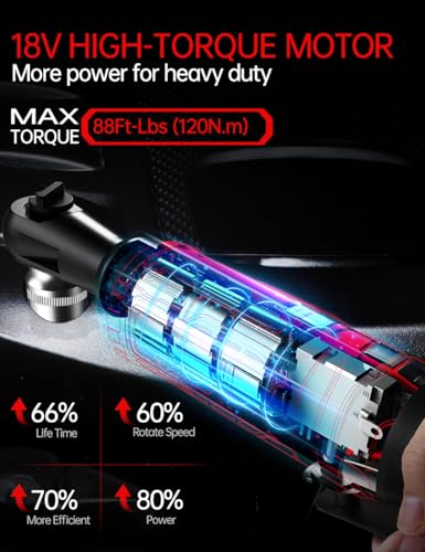 1/2 Inch Cordless Ratchet Wrench, for Milwaukee M18 Battery, 88Ft-Lbs, 0-400RPM, Electric Ratchet Wrench Set with Variable Speed Trigger, Reinforced Head, R&F Switch, 7 Sockets, 3/8" to 1/4" Adapter