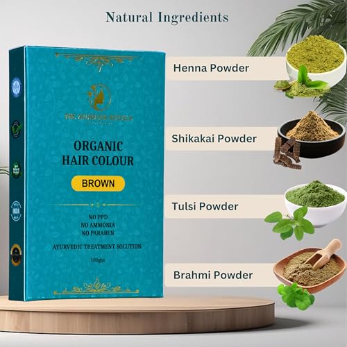 Image of Organic Hair Colour Brown for Women & Men | Herbal Henna Hair Color Powder | Chemical Free | Grey Coverage | Ayurvedic Plant Based Hair Dye with Amla Bhringraj Hibiscus Shikakai (100g, Pack of 2)