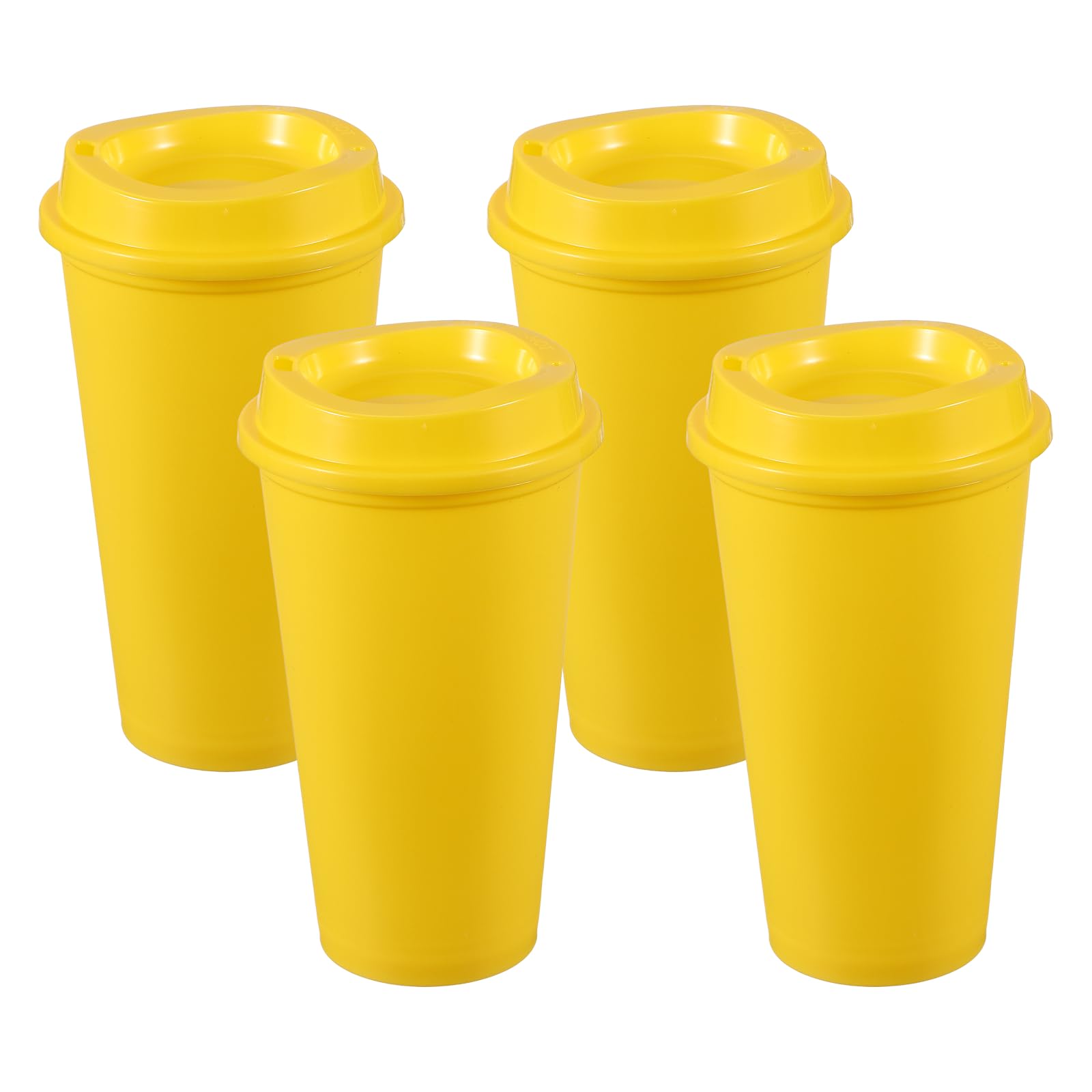 sourcing map 4Pcs Reusable Coffee Cups with Lids, 16oz Travel Coffee Mugs Spill Proof Water Tumblers Drinking Cups for Hot and Cold Drinks Juice Tea, Yellow