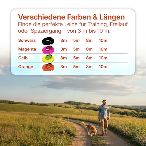 Miauff Schleppleine für Hunde, Gummiert & Wasserdicht, Robuste Trainingsleine mit Handschlaufe & Karabiner für Große bis Kleine Hunde (schwarz, 3m)