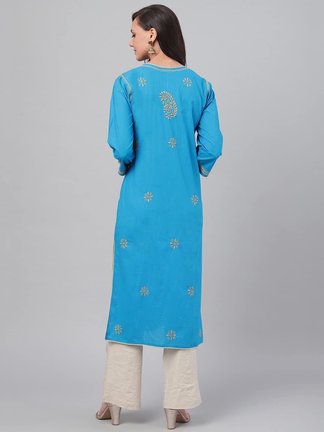 Ada Hand Embroidered Indian Chikankari Cotton Kurti Kurta Tunic Kameez for Women A214156 (XS, Blue) - Image 2