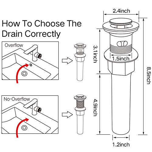 REGALMIX Vessel Sink Drain, Bathroom Faucet Vessel Sink Pop Up Drain Stopper, Built-In Anti-Clogging Strainer, Brushed Nickel with Overflow,Fits Standard American Drain Hole(1-1/2" to 1-3/4") R086J-BN - Thumbnail 3