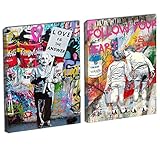 Photo Gallery lasite 2pcs banksy graffiti quadri per poster pittura della decor per camera da letto soggiorno cucina stampa giclée su tela, da appendere, per la decor della casa(60x90cm) 24x35inch-cornice Photo Gallery lasite 2pcs banksy graffiti quadri per poster pittura della decor per camera da letto soggiorno cucina stampa giclée su tela, da appendere, per la decor della casa(60x90cm) 24x35inch-cornice