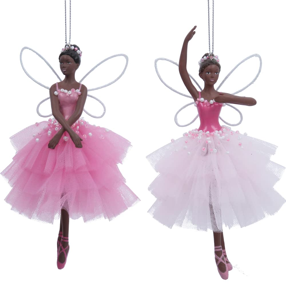 Gisela Graham Set of 2 Pink Jewelled Fairy Christmas Tree Decorations with Twine