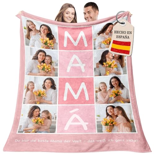 Easycosy Regalo Dia de la Madre, Manta Personalizada con Foto y Texto 280 g/㎡, Manta sofá y Cama, Manta Personalizada Cuadros de Franela Ultra Suave, Idea Regalo para Mamá, Parejas, Hecho en España