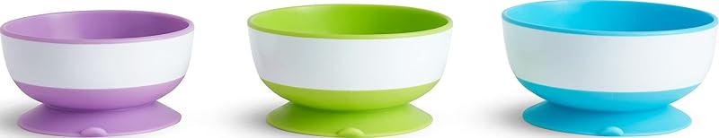 Munchkin Stay Put Suction Bowls for Baby and Toddler, 3 Pack, Blue/Green/Purple
