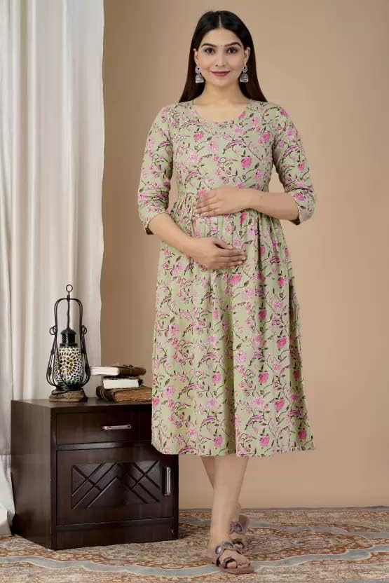 Image of Vijay LAXMI Enterprises Women Maternity Feeding Dress Pregnancy Dress Fit & Flare Western Dress with Zipper