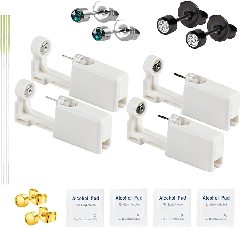 Kit para perfuração de orelha psaakon com 18 unidades e brincos em Silver207 e Black316