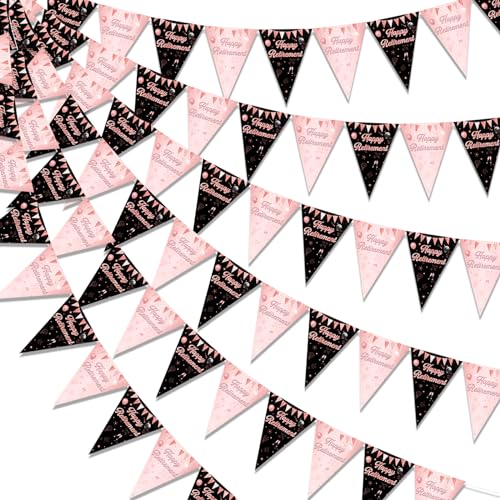 Rose Gold Retirement Decorations for Women, 3pcs Retirement Triangle Flags Banners, Happy Retirement Pennant Party Banners