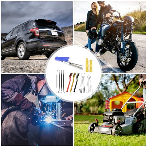 Vergaserreiniger Set, Vergaser Kohlenstoff Schmutzentferner, Vergaserreiniger Motorrad, Vergaser Reiniger, 13 Reinigungsset + 10 Reinigungsnadeln + 5 Nylon-Bürsten +1 Scharfer Dorn (4+3 Hakenbürste)