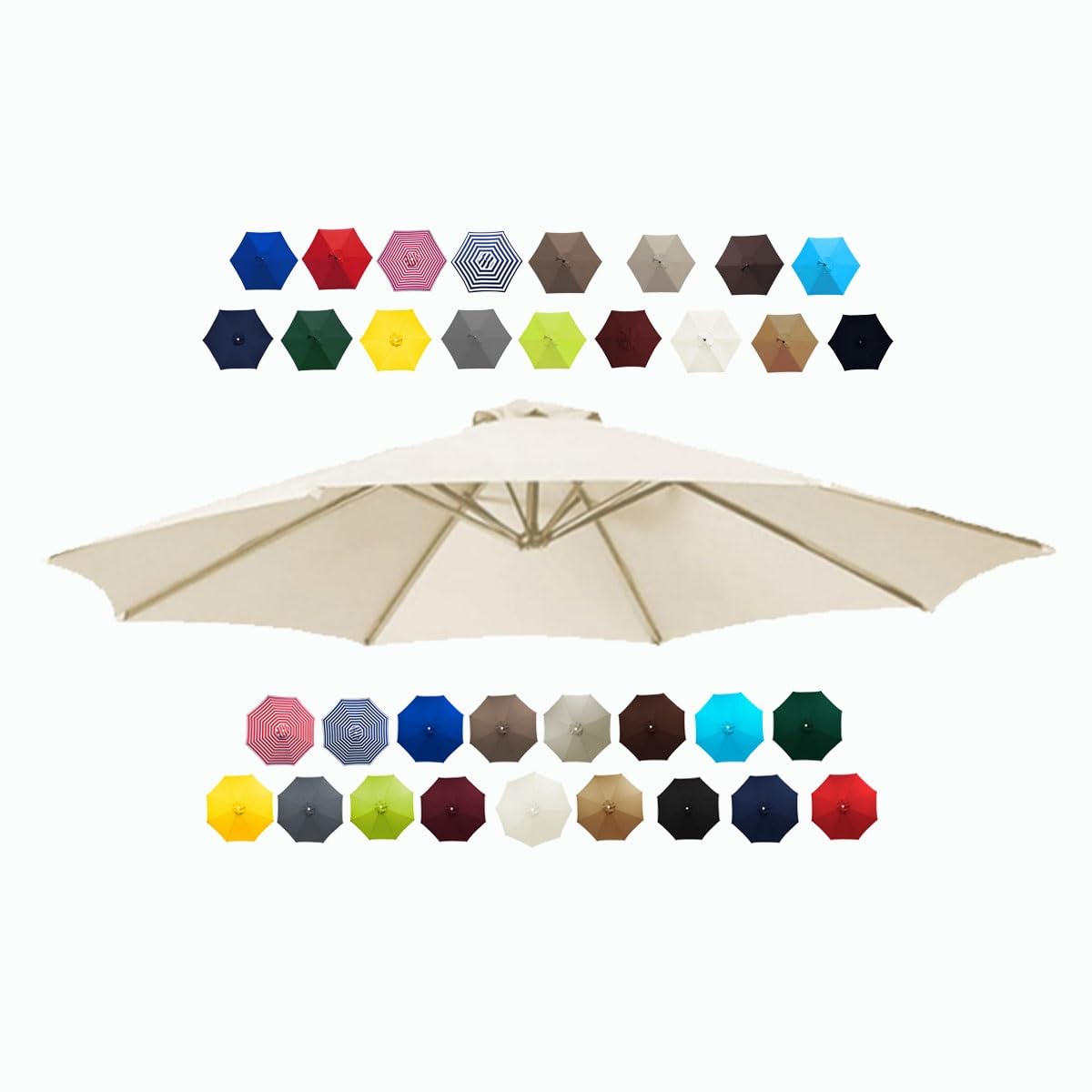 BEEGMA Patio Umbrella Replacement Canopy 6 Ribs 8 Ribs Parasol Canopy Cover for 2.0m 2.30m 2.50m 2.70m 3.0m Multicolor Canopy Replacement Top (Color : White, Size : 2.50m/8.2FT-6Ribs)