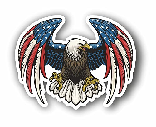 AMA SHOP Autocollant PVC en forme d'aigle patriotique | Autocollant pour voiture, moto, casque, camping-car, ordinateur portable, mur | rouge, blanc, bleu,...