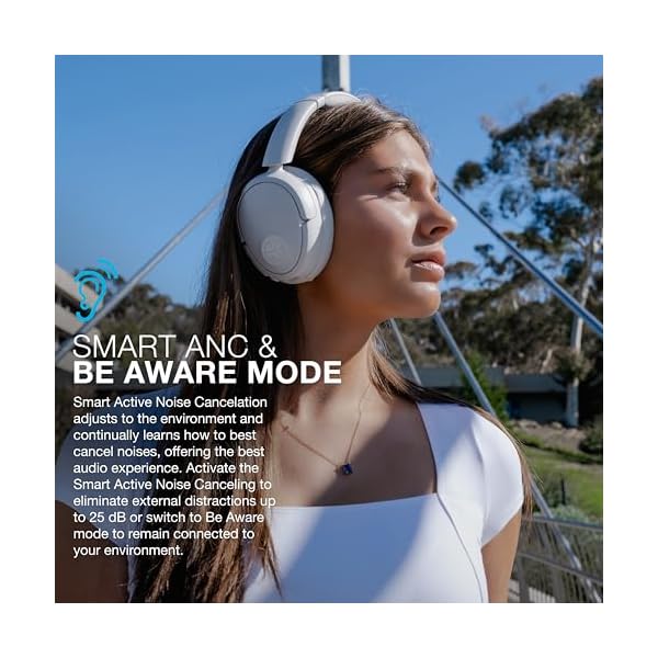 JLab JBuds Lux ANC Wireless Headphones, Cloud White, Hybrid Active Noise Cancelling, Customizable Sound, Spatial Audio Compatible, Premium Over-Ear Bluetooth Headset - Image 4