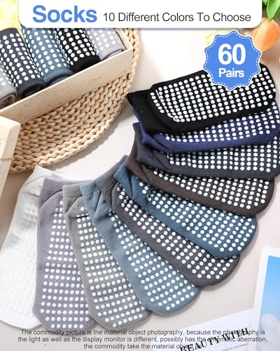 Image of Chuarry 60 Pairs Cotton Yoga Socks Non Slip Skid Sticky Socks for Women Elderly Hospital Pilates Ballet Barre