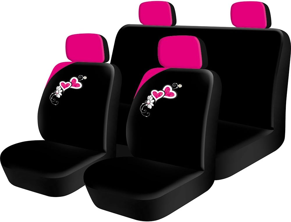 8pc Love hearts pink Car Seat full Cover Set universal covers washable