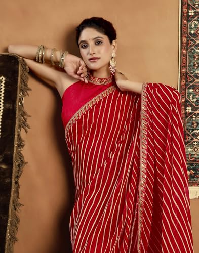 Image of SIRIL Women's Georgette Bandhani Printed Saree With Unstitched Blouse Piece