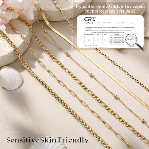 Image of LOYALLOOK Ankle Bracelets for Women Waterproof, 14K Gold Plated Cuban Figaro Link Chain Beaded Anklets Set, Dainty Layered Anklets for Women Non Tarnish Summer Beach Foot Jewelry Adjustable Size