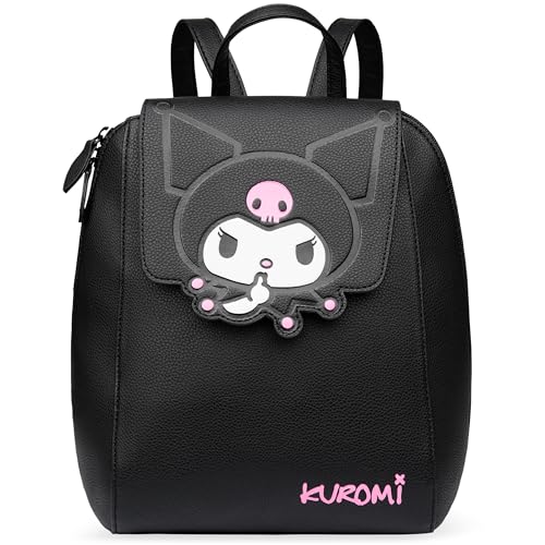 Get Trend Mochila para mulheres, adolescentes, mini mochila de couro PU, pequena bolsa de viagem para escola, trabalho, uso diário, presentes para mulheres, Kuromi preto, One Size, Mochila