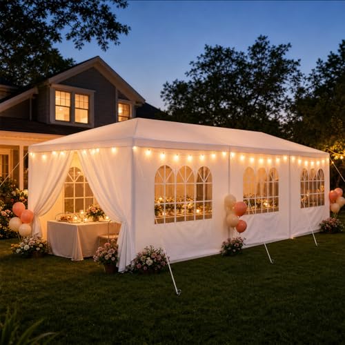 10x30FT Party Tent with 8 Removable Sidewalls,White Patio...